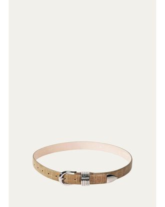 D&eacute;hanche Hollyhock Alligator-Embossed Leather Belt