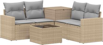 vidaXL Juego De Sof&aacute; 6 Uds. Beige Y Gris Claro Rat&aacute;n Sint&eacute;tico Y Acero Vidaxl