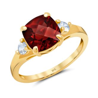 MAX + STONE 10k Yellow or White Gold Cushion Cut Gemstone Three Stone Ring
