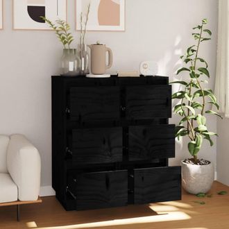 Berkfield Home Sideboards 2 pcs Black 32x34x75 cm Solid Wood Pine | Size: 32 x 34 x 75 cm