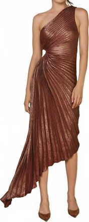 Dress Forum One Shoulder Asymmetrical Midi Dress In Sunset Gold