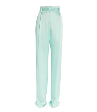 Sally Lapointe High-Rise Belted Straight-Leg Organic Silk Twill Trousers Size M