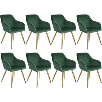 TecTake Accent Chair Marilyn Set Of 8 - Dark Green/Gold in Dark Green | Size: 8 Pack