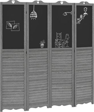 HOMCOM Homcom Biombo De 4 Piezas De Madera, Biombo Separador De Ambientes Plegable Con Pizarras, Divisor De Habitaciones, Dormitorio, 162x172 Cm, Gris