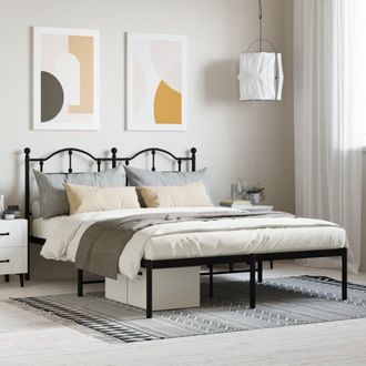 Berkfield Home Metal Bed Frame with Headboard Black 140x190 cm
