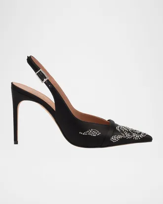 Malone Souliers Jazz Embellished Satin Slingback Pumps