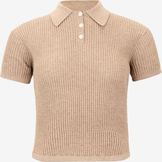 Guest In Residence Bauchfreies geripptes Kaschmir-Strickpolohemd Shrunken