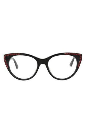 Alexander McQueen 51mm Cat Eye Optical Glasses in Black Black Transparent at Nordstrom Rack