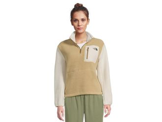 The North Face Yumiori 1/4 Zip Womens Coat Khaki Stone/White Dune/Utility Brown : XL, Fleece/Polyester
