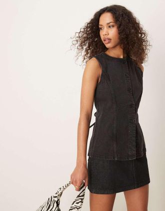 Abercrombie & Fitch longline denim vest in black