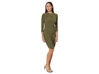 Norma Kamali Long Sleeve Diana Dress To Knee Womens Clothing Military : XS (Womens 2), Spandex/Polyester