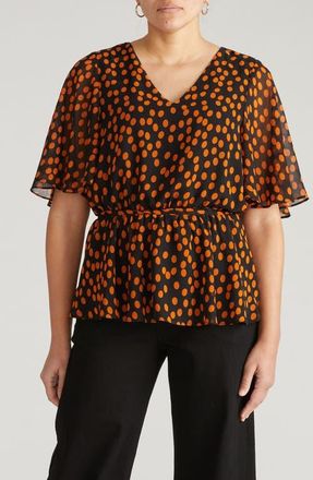 Universal Standard Milou Faux Wrap Top in Black/Orange Dot Print at Nordstrom, Size 4Xl