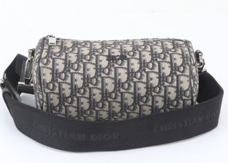 Dior Black Leather Canvas Messenger Bag Shoulder Bag (Pre-Owned)
