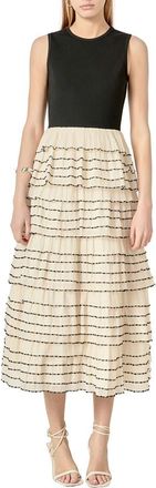 English Factory Mixed Media Tiered Ruffle Dress in Tan/Ivory at Nordstrom, Size X-Small