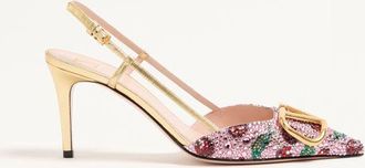 Valentino Garavani VLogo Signature Slingback D&eacute;collet&eacute; with Cherryfic embroidery 80mm Wo