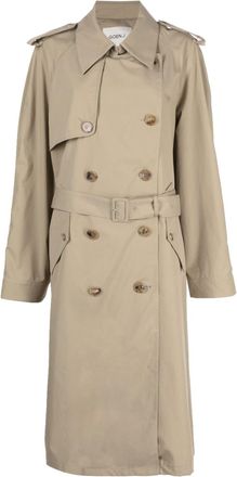 GOEN.J contrast-panel double-breasted trench coat - women - Lyocell/Cotton/Polyester - S - Brown