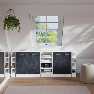 Vicco Conjunto De Armarios Para Techo Inclinado Rion, Hormig&oacute;n Negro, 210 Cm Lote De 5 Carcasas De Armario 60 Cm De Profundidad, Vicco