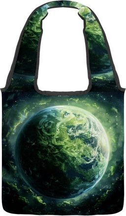 Generic Green Earth Reversible Canvas Shoulder Tote - Double-Sided Print, 12oz Cotton, 27cm Drop, Fold-Flat Bag for Travel, Shopping, Street Outings