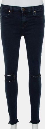 J Brand Navy Blue Denim Cropped Skinny Distressed Blue Mercy Jeans