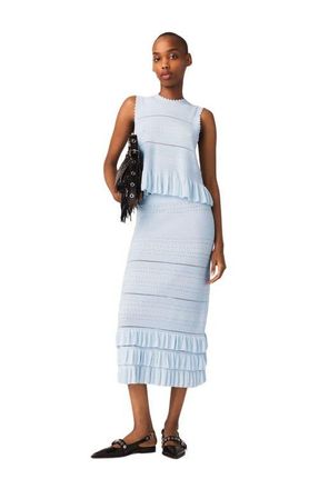 Maje Long ruffled knit skirt in Blue Sky at Nordstrom, Size 42 Eu
