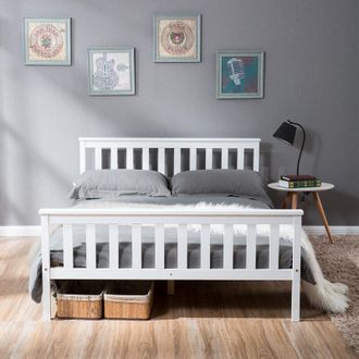 C&A White 4ft6 Double Wooden Bed Frame for Adults and Teens