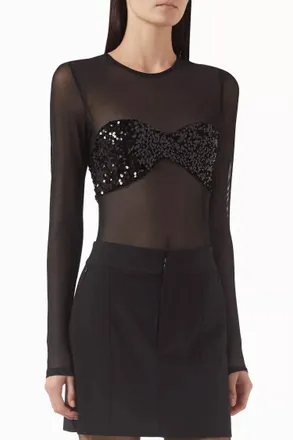 Misha Collection Callista Sequin-Embellished Bodysuit In Black