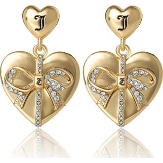 Juicy Couture Quilted Double-Heart Drop Earrings, Gold-Tone with Crystal Accents in Gold Tone at Nordstrom