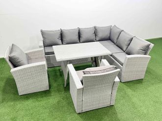 Fimous 8 Seater Garden Outdoor Rattan Furniture Set with 2 Armchairs in Light Grey