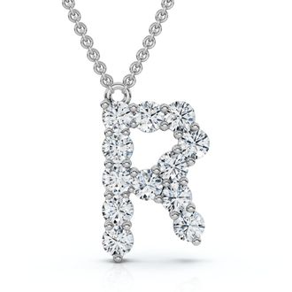 Pompeii3 1Ct Diamond Initial R Pendant 14k Gold 18 Necklace Lab Grown 5/8 Tall