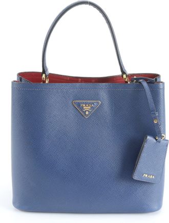 Prada Blue Leather Handbag Tote Bag (Pre-Owned)