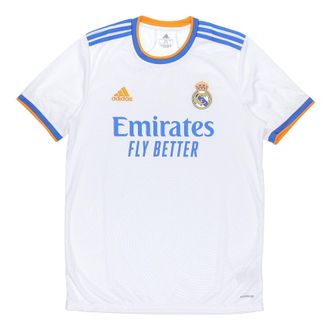 adidas real Madrid 21-22 Season SW Fan Edition Home Alphabet Logo Stripe Sports Short Sleeve Soccer/Football White GQ1359
