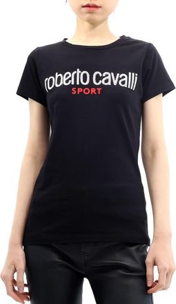 Roberto Cavalli Ladies Black Stretch Jersey Sport Logo T-shirt, Size Medium