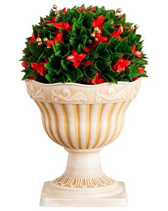 Nearly Natural 22In. UV Resistant Artificial Red Tip Photinia Christmas Ball In Classic Decorative Planter (Indoor/Outdoor)