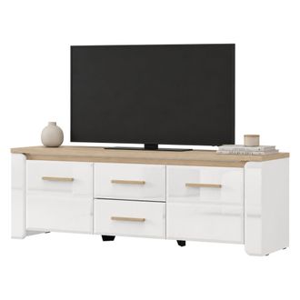 Dmora Mueble Para Tv Aramo, 2 Cajones, Un Estante, 2 Puertas, 154x40x50h Cm Blanco Mate