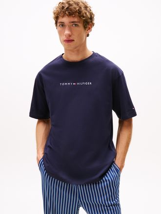 Tommy Hilfiger T-Shirt TEE CONT. LOGO, Herren, Gr. M (50), blau (desert sky), Jersey, Obermaterial: 100% Baumwolle, TOMMY HILFIGER UNDERWEAR, normal, Rundhals, Shirt
