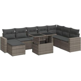 vidaXL Set De Sof&aacute;s De Jard&iacute;n Con Cojines 9 Pzas Rat&aacute;n Sint&eacute;tico Gris Vidaxl