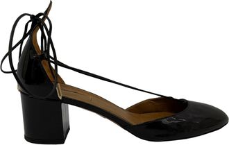 Aquazzura Alexa Mid-Heel Pumps in Black Patent Leather