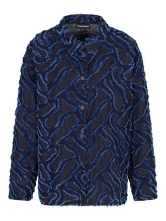 Emporio Armani frayed-pattern jacket - women - Fabric - 40 - Blue
