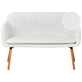 Beliani Beliani - Sof&aacute; De Cocina Banco Tapizado 2 Plazas Estructura De Metal De Patas De Madera Clara Boucl&eacute; Blanco Crema Taby