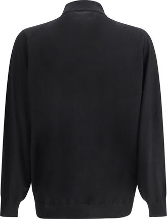 Brunello Cucinelli Mens Polo Shirt Virgin Wool Black-Dark Grey Knitwear Black/dark Sweater
