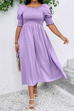 Azura Exchange Womens Puff Sleeve Midi Dress Dotted Texture - Purple - Size X-Large