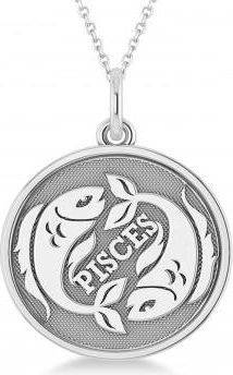 Allurez Pisces Coin Zodiac Pendant Necklace 14k White Gold
