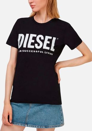Diesel Womens DIESEL T-SILY Womens Short Sleeve T Shirt Crew Neck Casual Black Summer Tee NEW - Size: 10/8