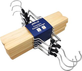 J&V Textiles Set Of 6 Trouser Natural Clamp Hangers