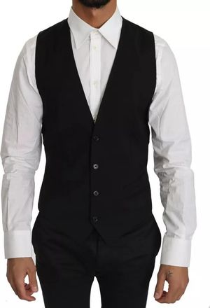 Dolce & Gabbana Black Wool Logo Waistcoat Mens Vest