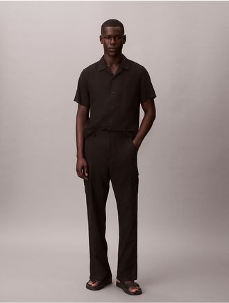 Calvin Klein Jeans Calvin Klein Mens Linen Cotton Relaxed Straight Cargo Pants - Black - 29