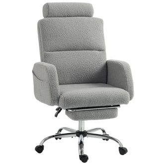 HOMCOM Homcom Silla De Escritorio Con Reposapi&eacute;s Tapizada En Borreguito Con Respaldo Reclinable Reposacabezas Ajustable Respaldo Alto Altura Ajustable Gris