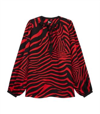 The Kooples Womens Animal Print Long Sleeves Blouse In Red Black