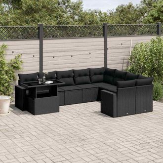 vidaXL Vidaxl - Set De Sof&aacute;s De Jard&iacute;n 10 Pzas Cojines Rat&aacute;n Sint&eacute;tico Negro