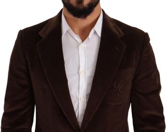 Dolce & Gabbana Mens Brown Corduroy Slim Fit Coat Dg Logo Blazer Cotton Clothing